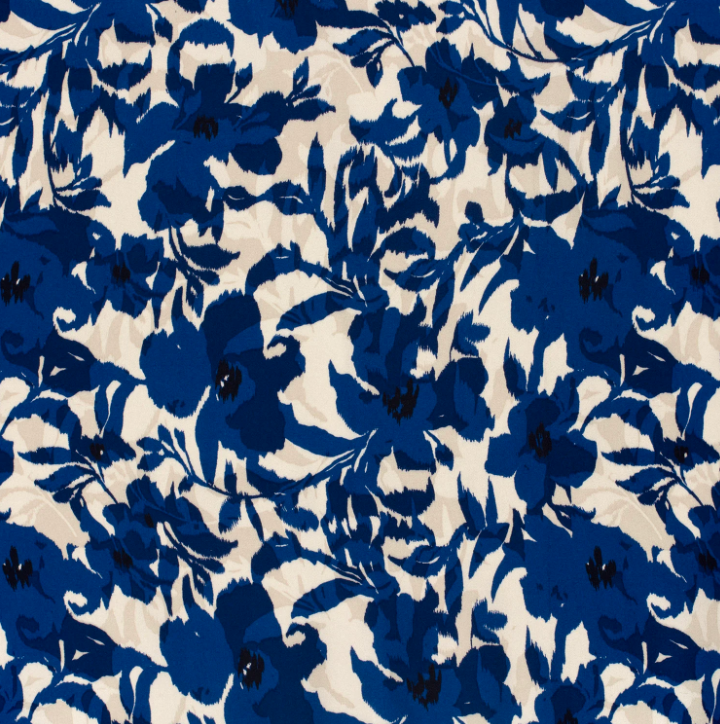 Viscose satijn met kobalt bloemen  -  My Image